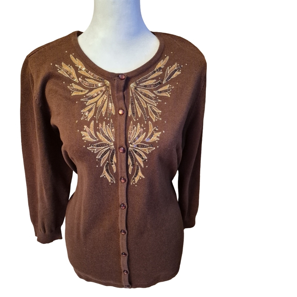 Bob Mackie Brown Sweater with Retro Fairy Gold Embroidery